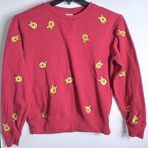 Disney Winnie the Pooh Embroidered All Over Sweatshirt Womens XS (Deep Red-Read)